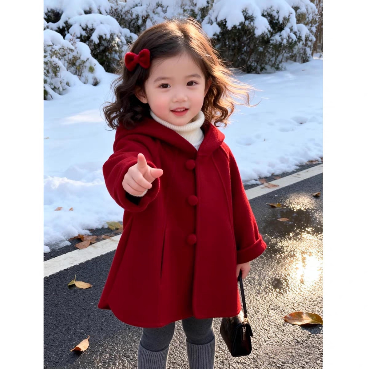 Winter Clothing For Toddlers - เสื้อโค้ทขนสัตว์สำหรับเด็กผู้หญิง ฤดูใบไม้ร่วง ฤดูหนาว ใหม่ เสื้อโค้ทมีฮู้ดสีแดงสำหรับเด็กเล็ก ชุดตรุษจีน