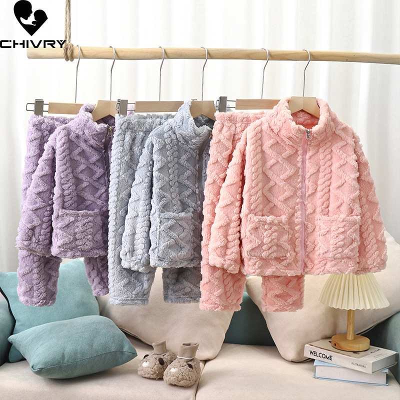 Winter Clothing For Toddlers - ชุดเสื้อผ้าเด็กแบบใหม่ชุดนอนผ้าสักหลาดอุ่นหนาแบบซิปคอตั้งพื้นชุดนอนเด็กหญิงเด็กชายสำหรับเด็กชุดนอนทารกฤดูหนาว