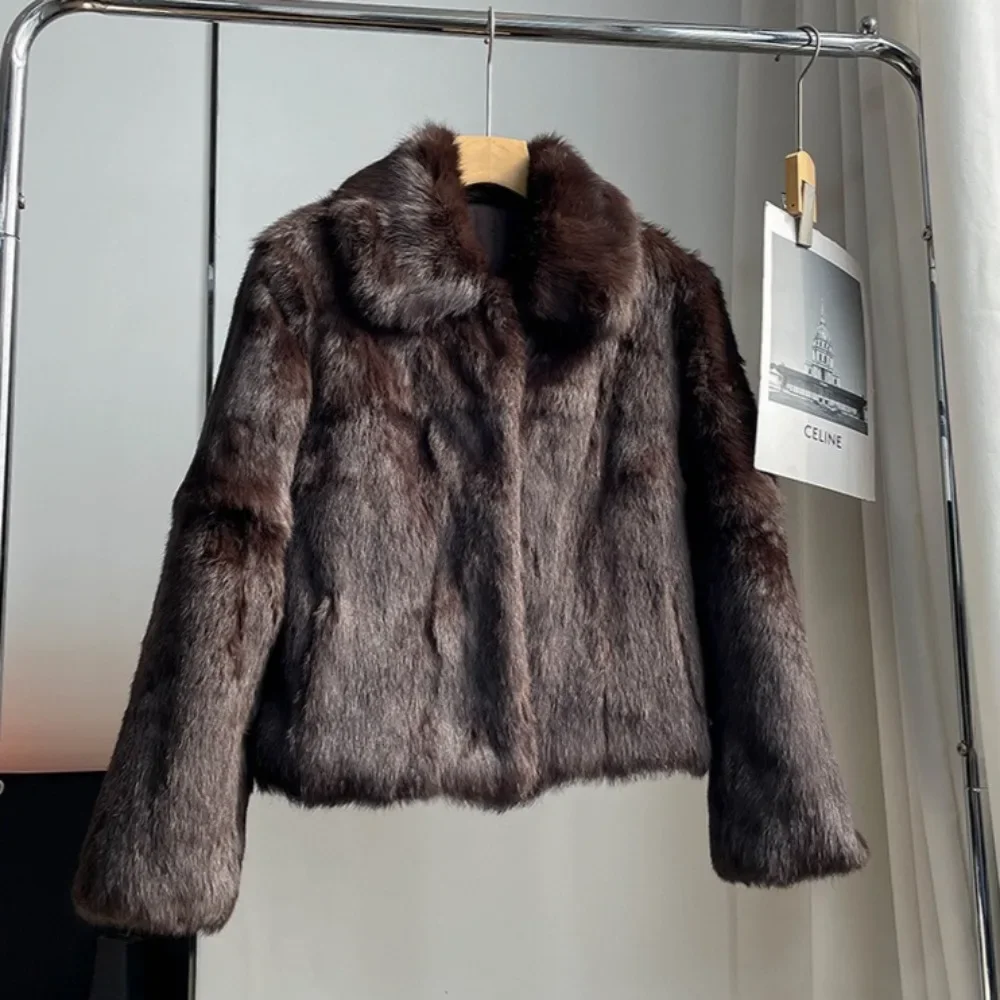Winter Clothing Store - เสื้อโค้ทขนกระต่ายแท้สำหรับผู้หญิง รุ่นใหม่ ฤดูใบไม้ร่วง ฤดูหนาว 2025 หนังแท้และขนแท้