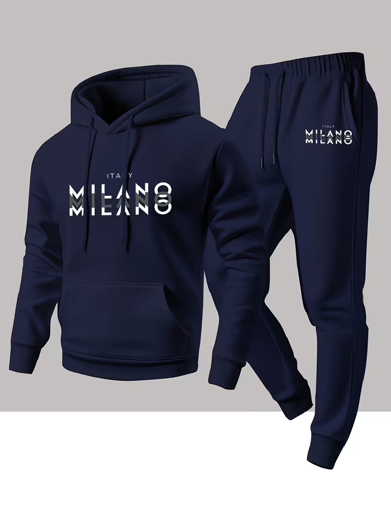 Winter Clothing Fashion - ชุดเซ็ตฮู้ดดี้แฟชั่นผู้ชายขายดี พิมพ์ลายตัวอักษร 2 ชิ้น เสื้อฮู้ดดี้และกางเกงขายาว อุ่นสบายสำหรับฤดูหนาว