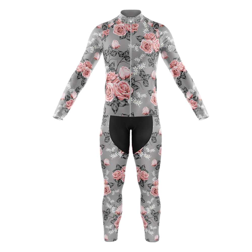 Winter Clothing Options - ชุดเสื้อเจอร์ซีย์นักปั่นแขนยาวลายดอกกุหลาบที่แปลกใหม่ชุดขนแกะฤดูหนาวและบางสองตัวเลือกผ้าชุดเสื้อผ้าจักรยาน
