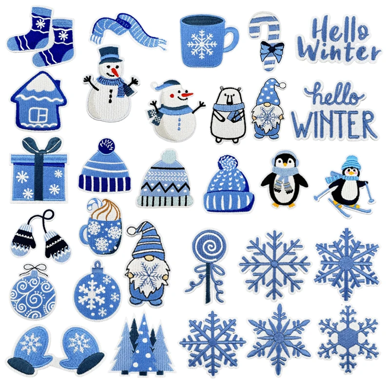 Winter Clothing Pictures - รีดผ้า Patch ต้นคริสต์มาสผ้า Decals ฤดูหนาว Blue