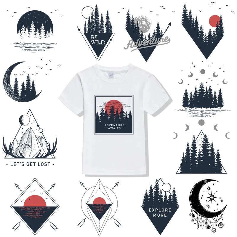 Winter Clothing Pictures - Moon Winter Forest Sunset การถ่ายเทความร้อนเสื้อผ้า Appliques