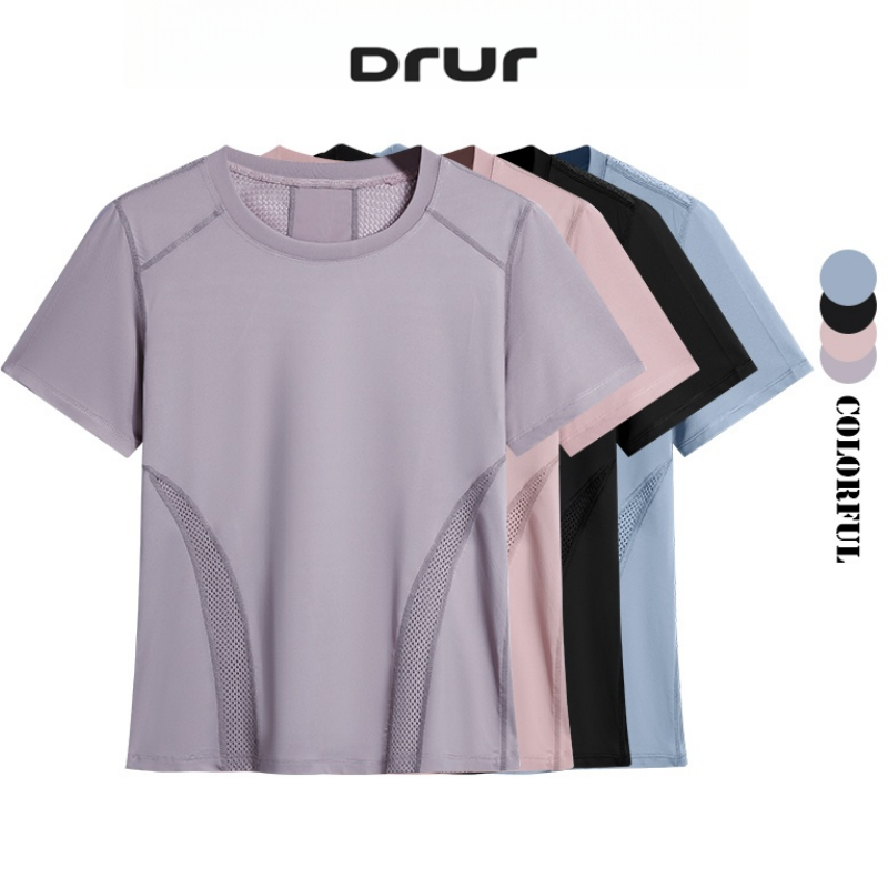 Winter Clothing Clearance - DRUR ฤดูร้อนน้ําหนักเบาวิ่ง T เสื้อผู้หญิงด่วนแห้งออกกําลังกาย TOP Breathable