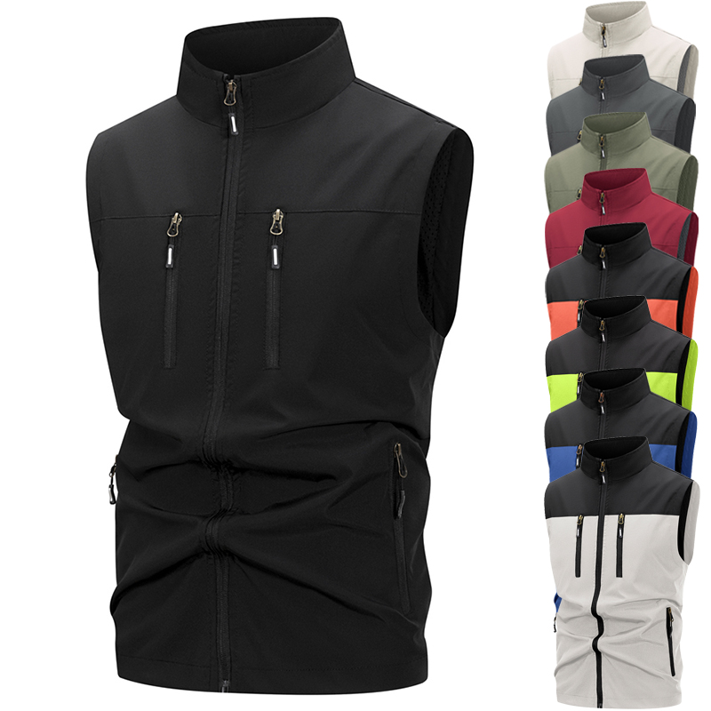 Winter Clothing Pk - เสื้อกั๊ก Softshell น้ําหนักเบาของผู้ชายพร้อมกระเป๋าซิปเสื้อแขนกุดกันลมสําหรับเดินป่ากอล์ฟกลางแจ้ง Outwear Windbreaker