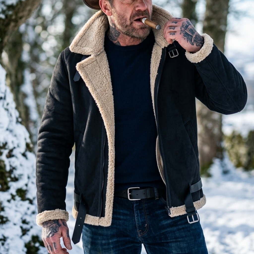Winter Clothing Pk - เสื้อแจ็คเก็ตหนังกลับเทียมบุขนแกะสำหรับผู้ชาย เสื้อโค้ทอุ่นๆ สำหรับล่าสัตว์ เดินป่า กันลม สวมใส่สบายๆ