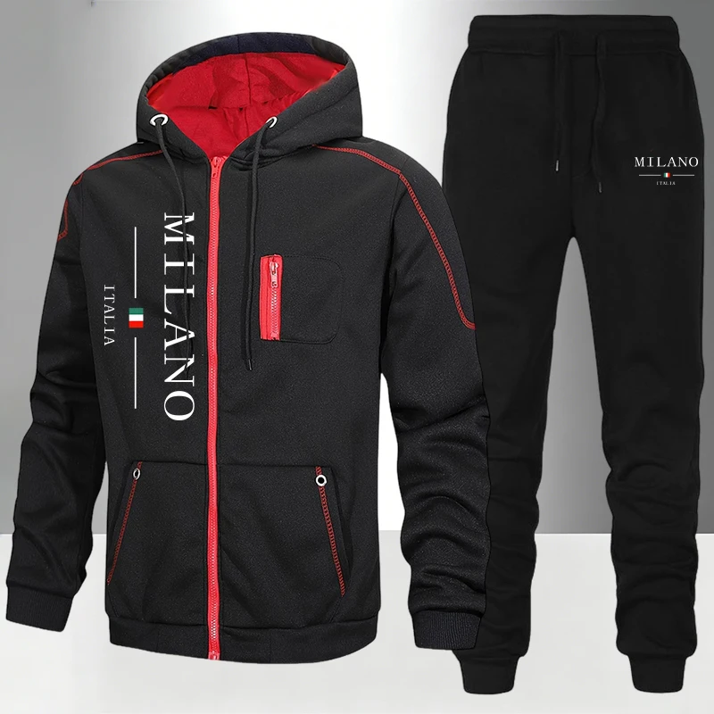Winter Clothing Fashion - ชุดแฟชั่นผู้ชายสไตล์อิตาลี/เสื้อโค้ท/กางเกงขายาว สำหรับฤดูใบไม้ร่วงและฤดูหนาว ชุดลำลองสำหรับใส่ทุกวัน ชุดกีฬาแบบมีซิป ชุดวอร์มสำหรับขี่มอเตอร์ไซค์กลางแจ้ง เสื้อฮู้ดกันหนาว