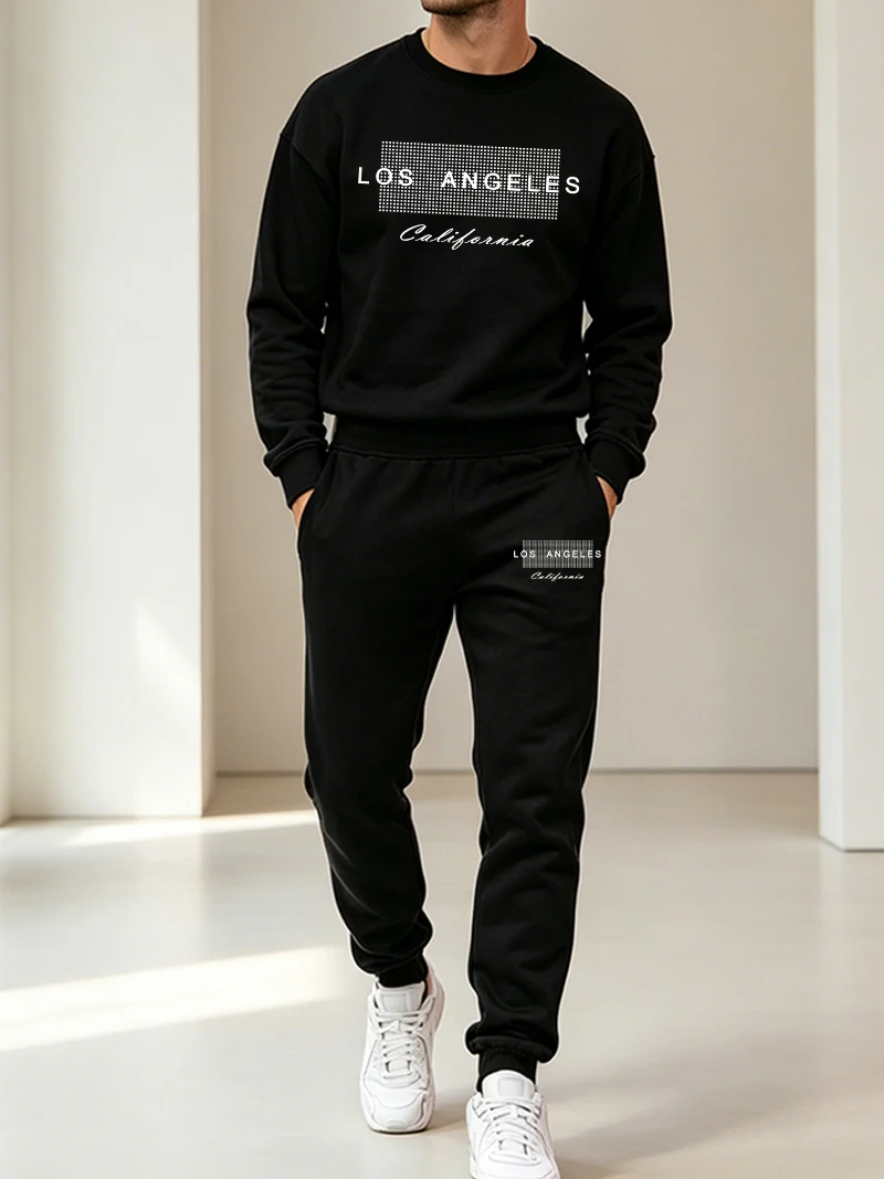 Winter Clothing Fashion - ชุดกีฬาผู้ชายฤดูใบไม้ร่วงฤดูหนาว 2 ชิ้น เสื้อสเวตเชิ้ตคอกลมลำลอง ชุดวอร์มสำหรับออกกำลังกายกลางแจ้ง เสื้อผ้าแฟชั่นผู้ชาย